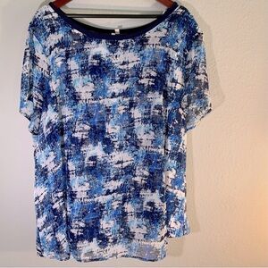 Bellatier Blue Abstract Print Top 3X Made in USA